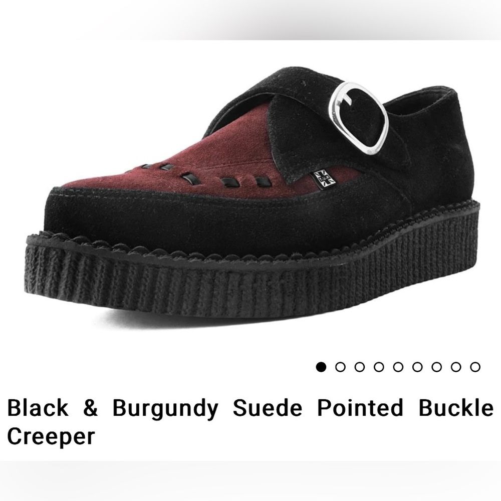 T.U.K. Black & Burgundy Suede Pointed Creeper